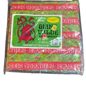 Vintage Plus Mark Christmas Gift Wrap 12 Sheets 6 Designs 43 Sq Ft Santa 70 80s
